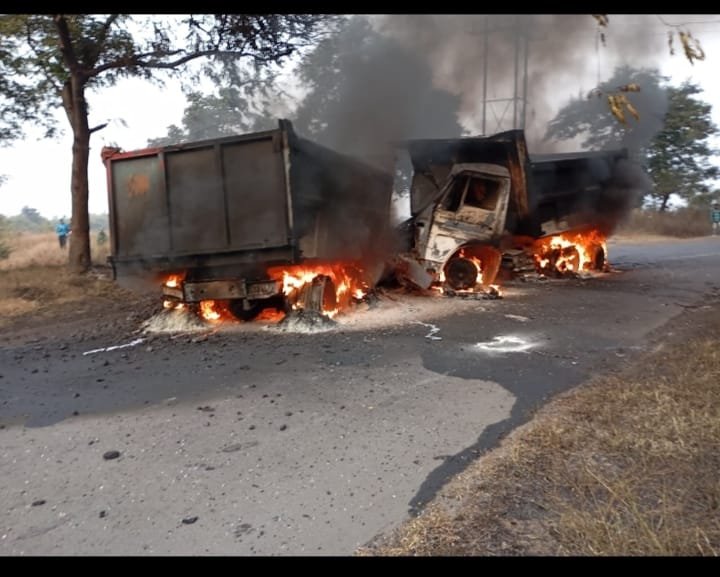 गिद्दी सी नया मोड़ मार्ग पर भीषण सड़क हादसा — दो हाईवा ट्रक आमने-सामने भिड़े